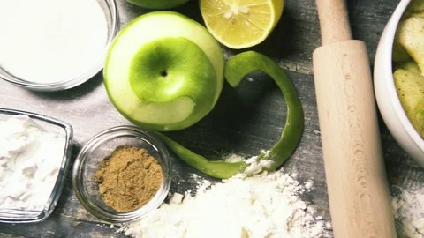Slow motion ingredients for Apple pie top view Stock Footage 97747221