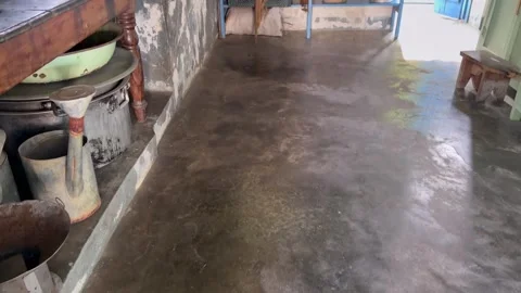 Slow motion inside old outdoor kitchen, the colonial house build around 1870's Stock Footage 330855079