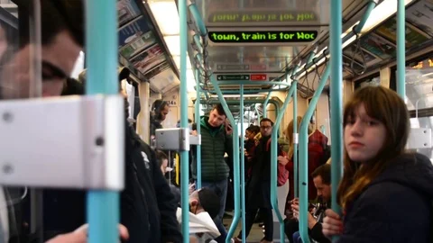 Slow motion, inside of train car going to London city airport Stock Footage 126299468
