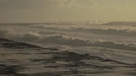 Slow Motion of Intense Ocean Waves Crashing After Storm Today Video stock 341683986