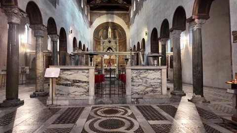 Slow Motion Interior View Of Ancient Cosmatesque Floor San Maria In Cosmedin Vídeo Stock 331538595