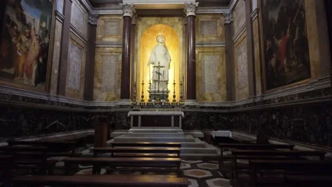 Slow Motion Interior View Of St Stephen Chapel And Marble Sculpture Rome Stock-Footage 331539269