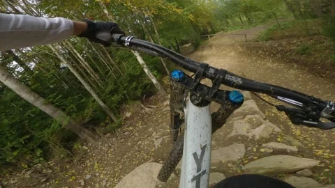 Slow Motion Jump Mountain Biking Downhill at Geisskopf, Germany Stock Footage 220494024