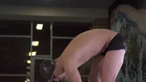 Slow motion before jumping into the pool Stock-Footage 91299237