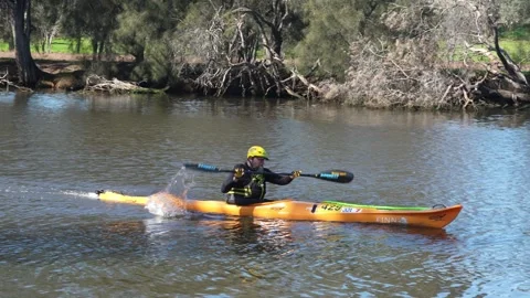 Slow Motion Kayaker Racing in Avon Descent, Perth Australia – Outdoor Sport Stock Footage 344328792