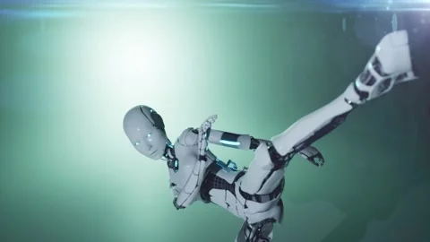 Slow motion kick of robotic artificial intelligence skeleton body.  Stock Footage 270059379