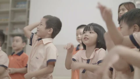 Slow motion Kids learn dancing at kindergarten Stock Footage 133895433