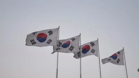 Slow motion Korean flags Stock Footage 126932898