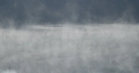 Slow motion lake mist by cold morning 4K tilting video Stock Footage 317165277