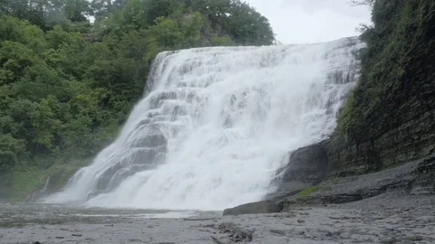 Slow Motion Landscape of Ithaca Falls Waterfall in New York Stock Footage 81766563