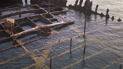 Slow motion landscape of rusted remnants of the Adolphe bow and hull shipwreck Vídeos de archivo 345888442