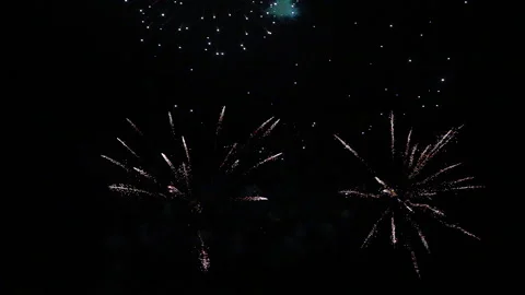 Slow motion large firework with smaller fireworks beneath Video stock 235221073
