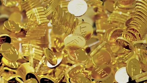 Slow motion to the left. Falling a lot of NFT token. Concept of Jackpot, casino  Stock Footage 177034343