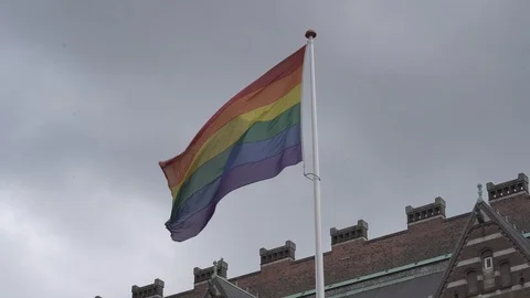 Slow motion of LGBT flag flapping in the wind Stock Footage 113400758