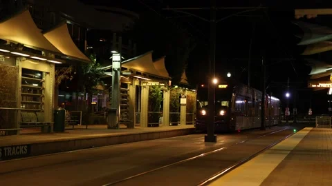 Slow Motion Light Rail Train at Night Video stock 158458448