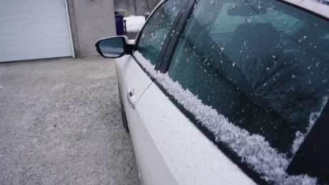 Slow Motion Light Snow Falling on Honda Civic Stock Footage