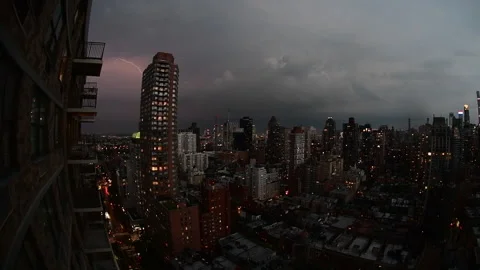 Slow Motion Lightning Cityscape Stock Footage 167748421
