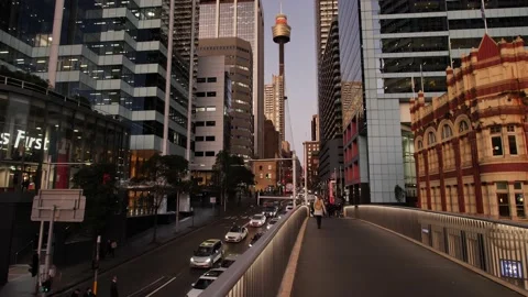 Slow motion line of Sydney CBD traffic in the evening 4K Stock Footage 221767609