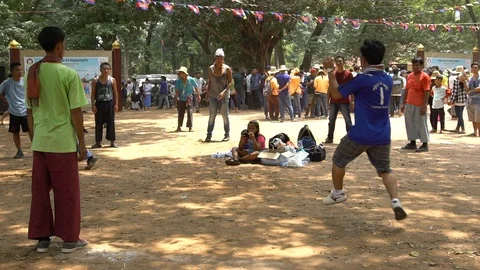 Slow motion of a local game named jianzi that is like badminton in Siem Reap-Dan Stock Footage 119056953
