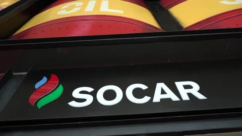 Slow Motion LOgo view of SOCAR Oil Company Stock Footage 240392437