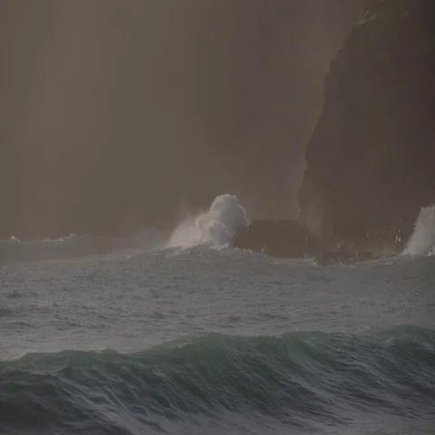 Slow motion long shots of waves during Hurricane Ignacio 2015 Stock Footage 69345522