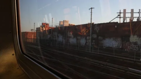 Slow motion looking out of new york subway window in Brooklyn Stock Footage 54821850