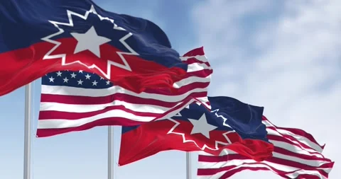 Slow motion loop in 3d of Juneteenth and the US flags waving on a clear day 库存影片 243276308