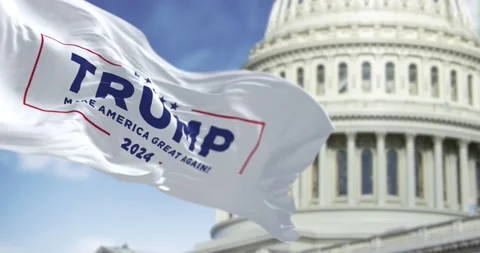 Slow motion loop of Donald Trump 2024 presidential election campaign flag w.. Stock Footage 236994273
