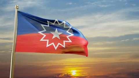 Slow motion loop of the Juneteenth flag waving in the wind against the sunset Stock Footage 275522893