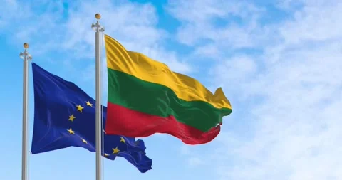 Slow motion loop of Lithuania and the European Union flags waving on a clea.. Stock-Footage 236994246