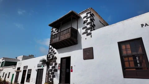 Slow motion low angle of Palacio Ico hotel, Teguise, Lanzarote Stock Footage 346376677