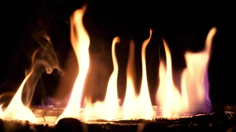 Slow Motion Low buring fire on log in fireplace Haddonfield New Jersey 4k Stock Footage 267737770