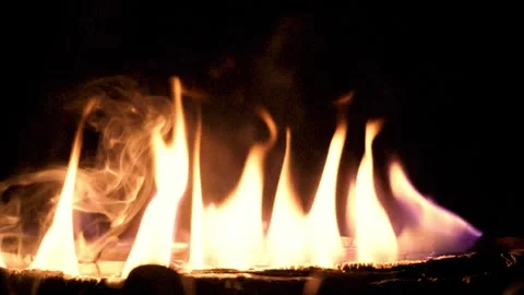 Slow Motion low burning fire in firplace Haddonfield New Jersey 4k Stock Footage 267737763