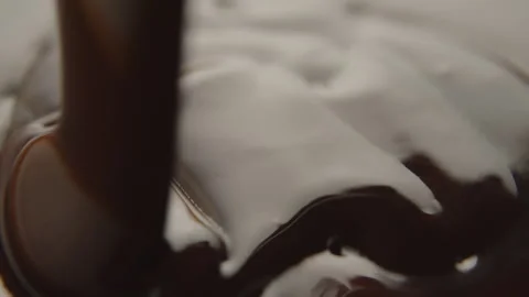 Slow Motion Macro of Liquid Chocolate Drop - Mesmerizing Tabletop Footage Stock Footage 276875344
