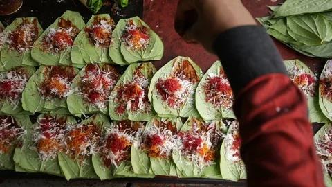 Slow-motion-making-of-paan Stock Footage 89212870