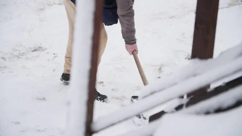 Slow Motion Of Man Clearing Snow With A Shovel Stock Footage 85104106