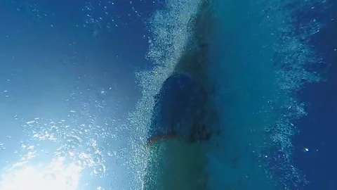 SLOW MOTION: Man diving in swimming pool underwater view Stock Footage 80624631