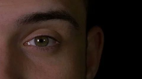 Slow motion of man eye opening while feeling surprised Stock Footage 75540296