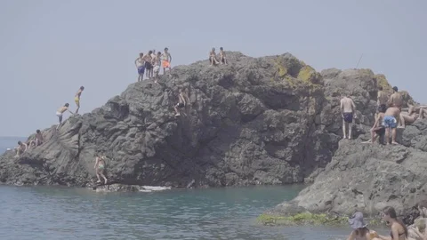 Slow Motion: A Man Jumping Backflip Off The Tall Cliff 動画素材 85552701