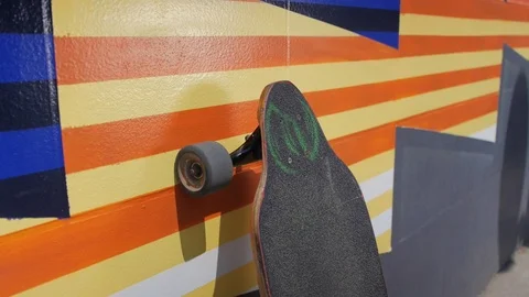 Slow Motion Man Longboarding Along Path By Street Stock Footage 105358579