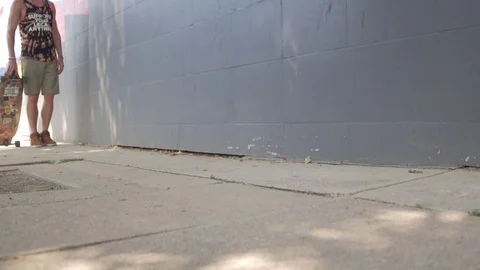 Slow Motion Man Longboarding Along Path By Street Stock Footage 105358607