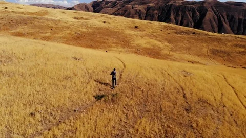 Slow motion of man running across a field Stock Footage 95999740