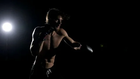 Slow motion of man shadow boxing. Stock Footage 92154311