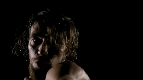 Slow motion of man shadow boxing. Stock Footage 92155730