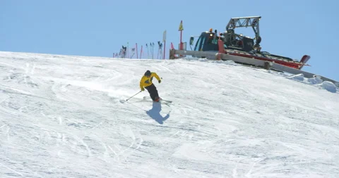 Slow Motion Of Man Skiing During Winter Stock Footage 139400247
