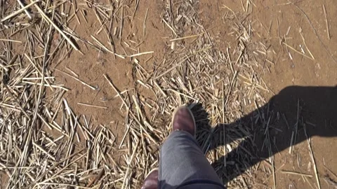 Slow motion of man walking on sandstone, view from above, concept of travel Video stock 181855925