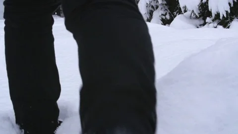 Slow Motion Man Walking In The Snow In Winter Time Stock Footage 85300471