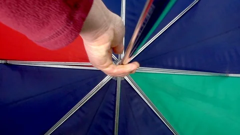 Slow motion – Man’s hands opening a large umbrella. Stock-Footage 105285746