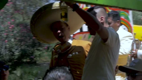 Slow Motion Mariachis Performing On Boat In Xochimilco, Mexico City Stock Footage 154668229