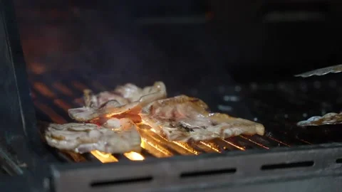 Slow motion of meat fried on the grill. Stock Footage 167095016